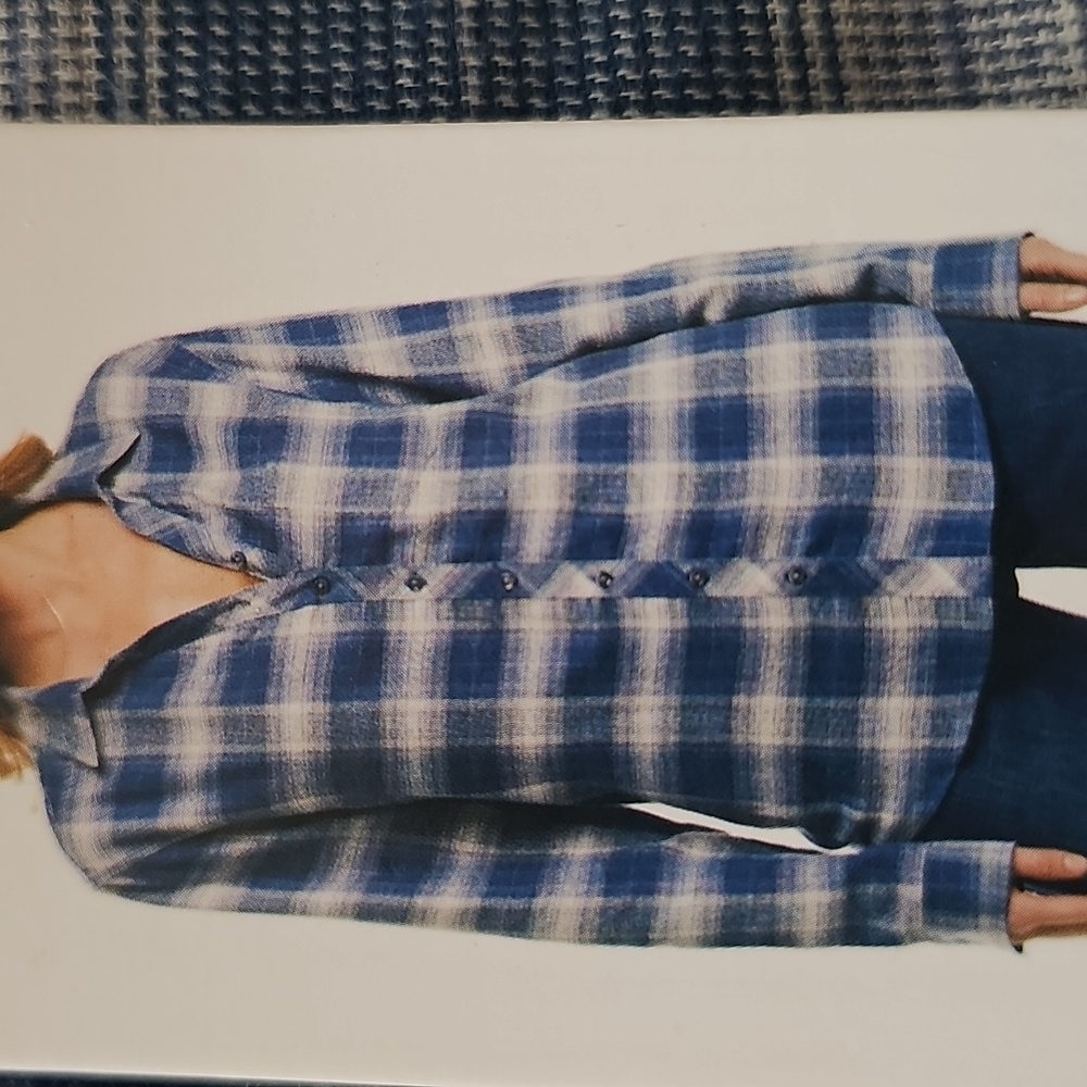 Weatherproof Vintage Blue Checkered Longsleeve Womens Polo Shirt